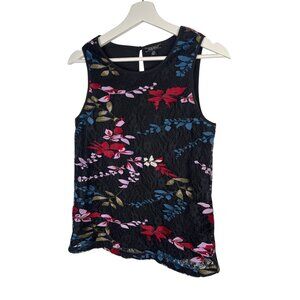 Lucky Brand Floral Embroidered Lace Tank Top XS Black Boho Festival Sleeveless